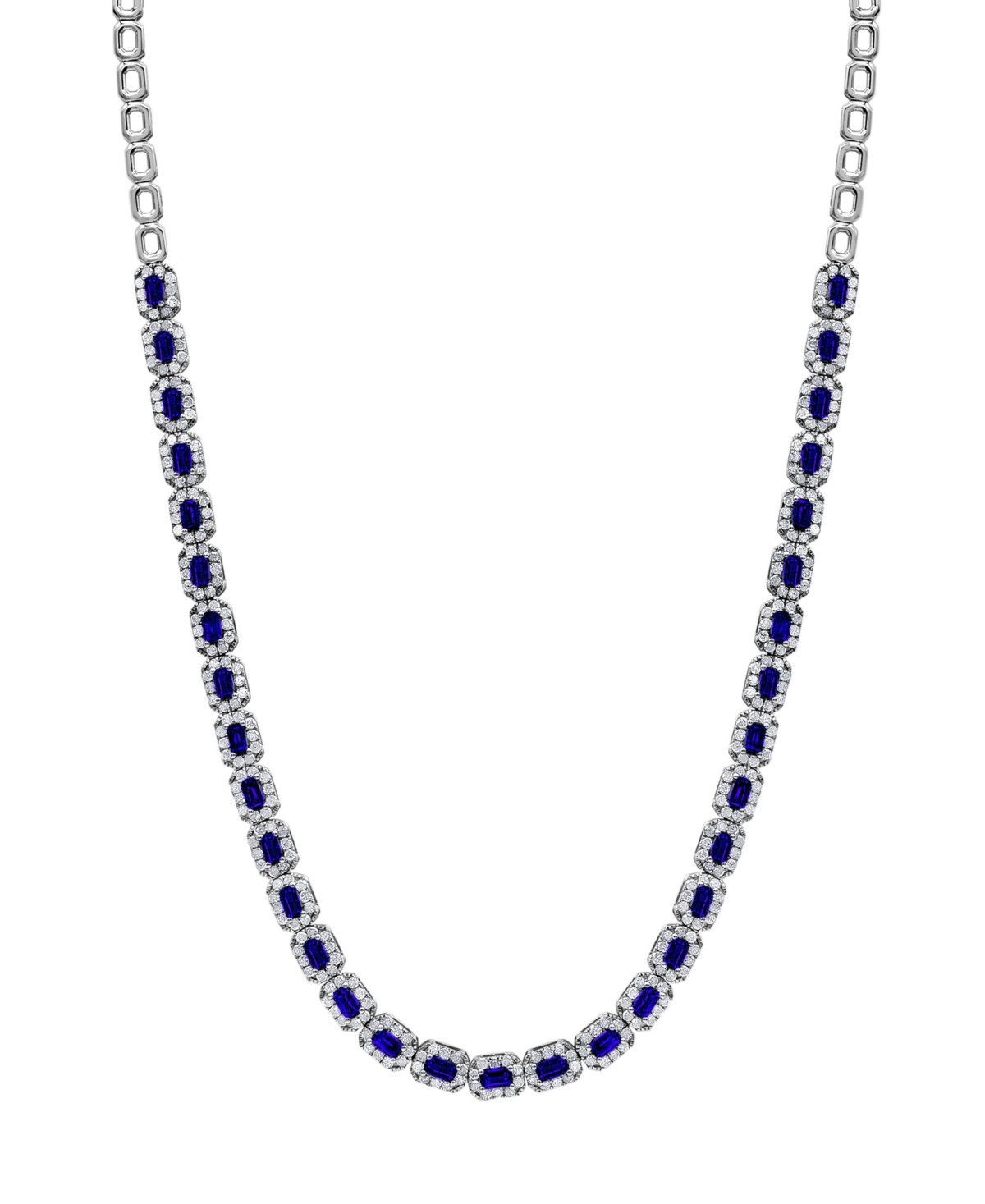 Macy's Emerald (4 Ct. T.w.) & Diamond (4 Ct. T.w.) Baguette Halo 17" Collar Necklace In 14k White Gold (als In Sapphire