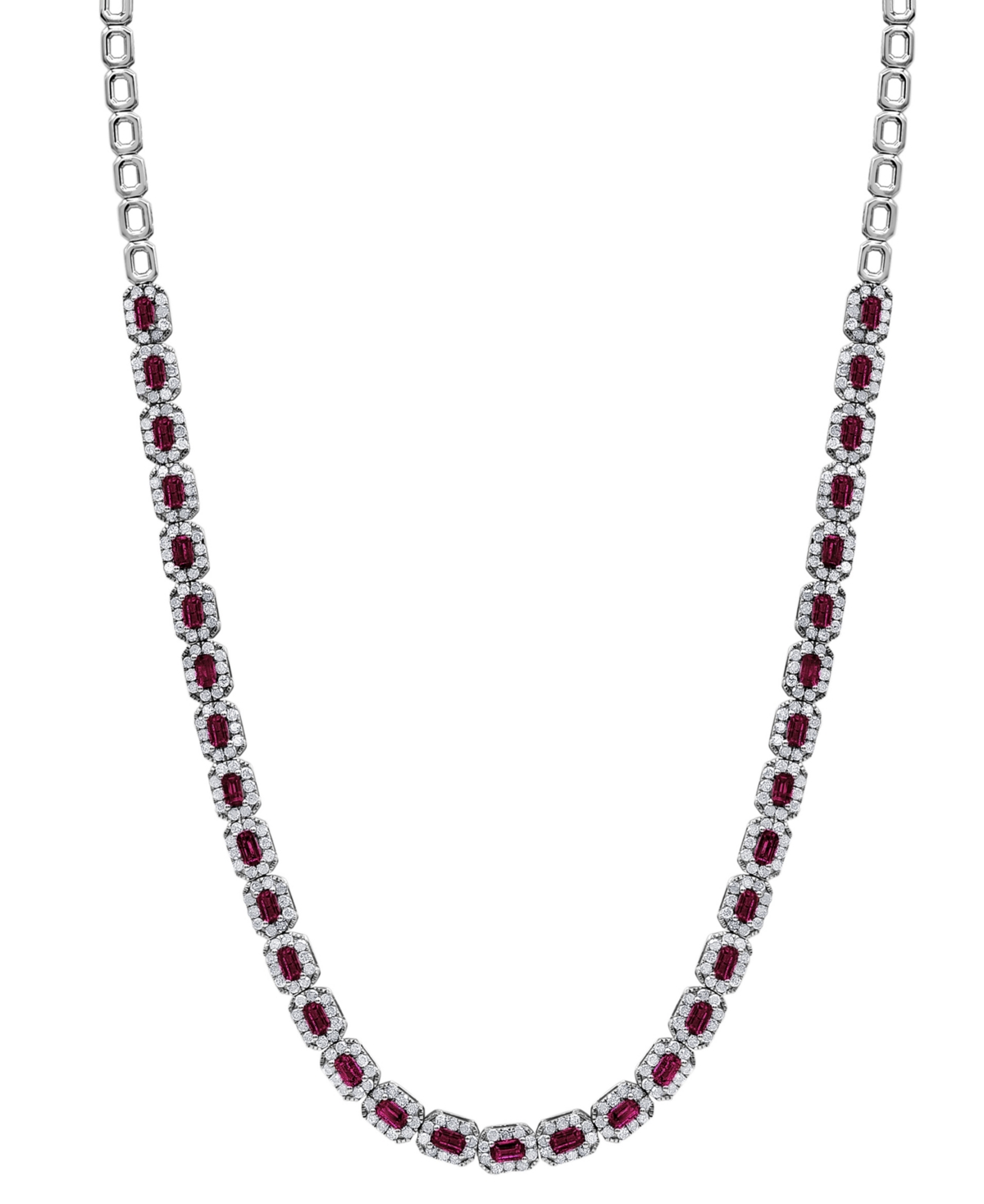 Macy's Emerald (4 Ct. T.w.) & Diamond (4 Ct. T.w.) Baguette Halo 17" Collar Necklace In 14k White Gold (als In Ruby
