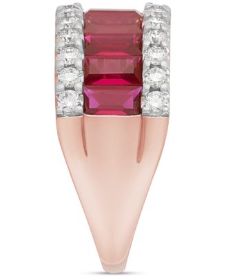 Lab Grown Ruby (2-5/8 ct. t.w.) & Lab Grown Diamond (3/4 ct. t.w.) Pear Halo Ring Baguette Band in 14k Rose Gold