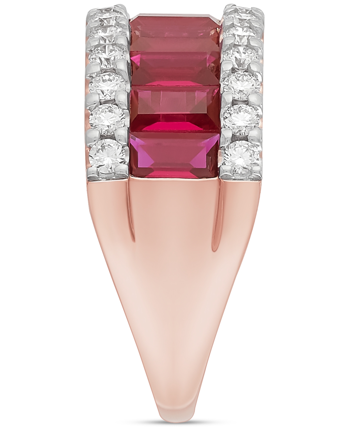 Grown With Love Lab Grown(2-5/8 ct. t.w.) & Lab Grown Diamond (3/4 ct. t.w.) Pear Halo Ring Baguette Band in 14k Rose Gold - Ruby