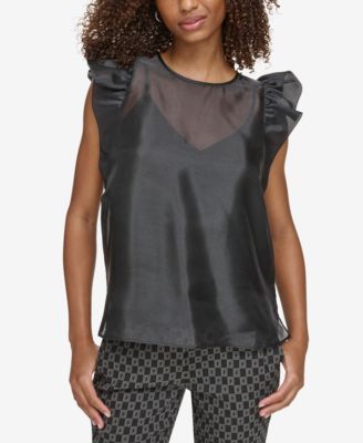 KARL LAGERFELD PARIS - Women's Organza Ruffled Shoulder Top