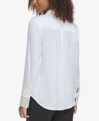 KARL LAGERFELD PARIS Women's Rhinestone-Cuff Blouse - Macy's