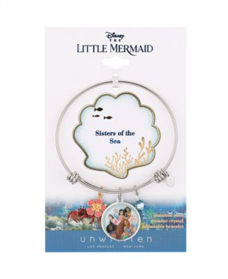 Unwritten Coral and Orange Enamel Fower, Blue Crystal Bead and Multi Color Little Mermaid Bangle Bracelet