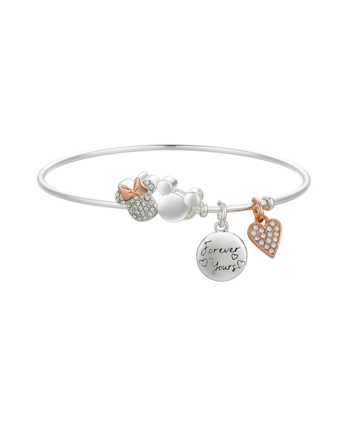 DISNEY UNWRITTEN CRYSTAL MICKEY AND MINNIE SILVER-PLATED "FOREVER YOURS" HEART CATCH BRACELET