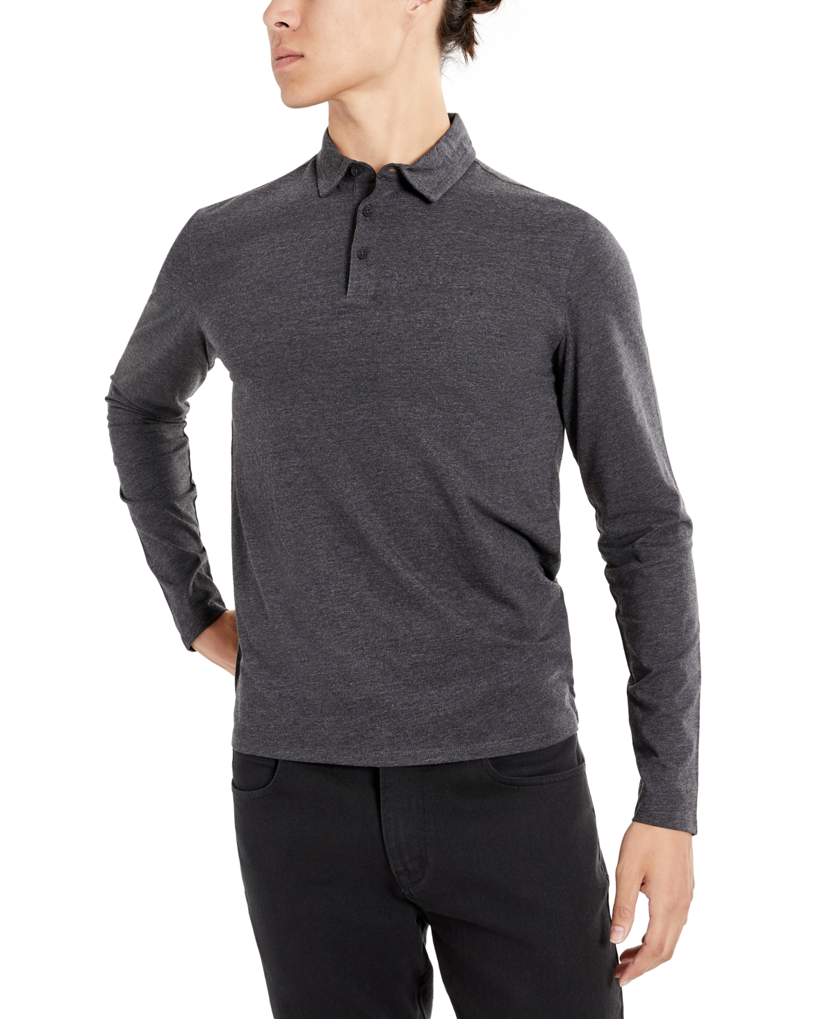 Kenneth Cole Men's Classic Fit Performance Stretch Long Sleeve Polo Shirt In Black