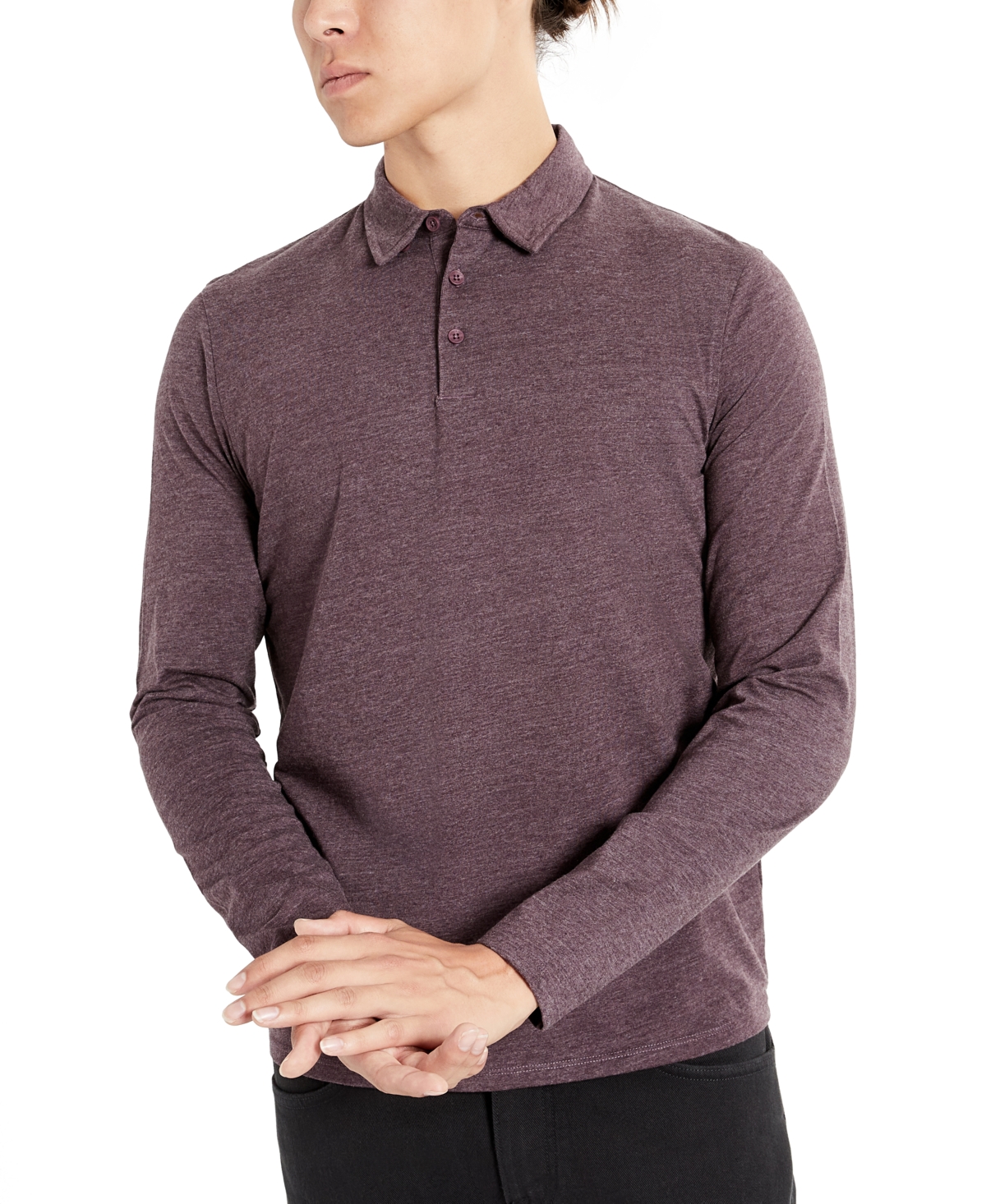 Kenneth Cole Men's Classic Fit Performance Stretch Long Sleeve Polo Shirt In Dark Purple Heather