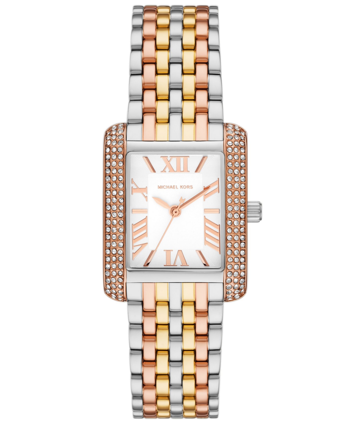 Michael Kors Women's Emery Three-hand Tri-tone Stainless Steel Watch 33 X 27mm In Rose Gold