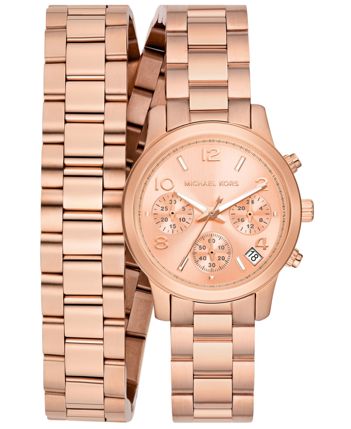 Michael Kors Women's Runway Chronograph Rose Gold-tone Stainless Steel Double Wrap Bracelet Watch 34mm