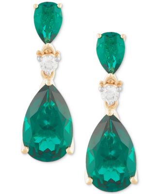 Lab Grown Emerald (4-5/8 ct. t.w.) & Diamond (1/8 ct. t.w.) Double Pear Drop Earrings (Also available in Ruby)