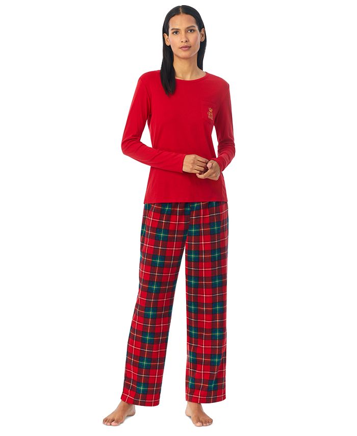 Lauren Ralph Lauren Women's 2-Pc. Knit-Top Fleece-Pant Pajamas Set