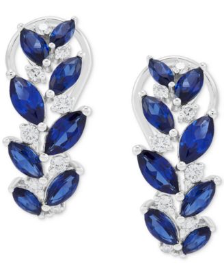 Lab Grown Sapphire (3-1/6 ct. t.w.) & Lab Grown Diamond (1/3 ct. t.w.) Vine-Inspired Hoop Earrings in 14k White Gold, 0.79"