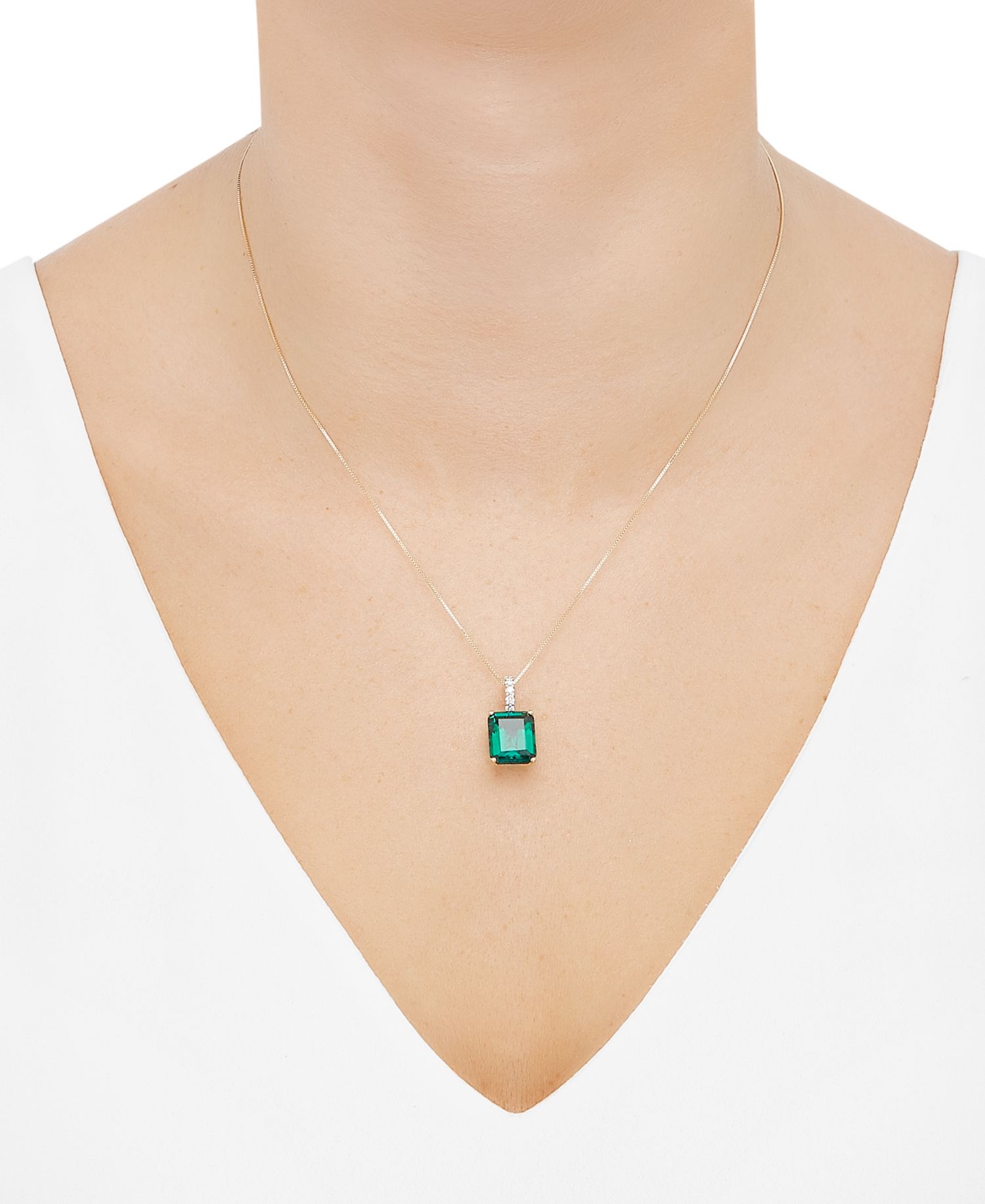 Lab Grown Sapphire (8-1/10 ct. t.w.) & Lab Grown Diamond 18" Pendant Necklace in 14k White Gold (Also in Ruby & Emerald)