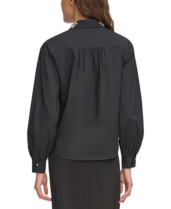 Donna Karan Women's Embellished-Collar Shirt - Macy's