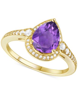 Macy's - Amethyst (1-1/3 ct. t.w.) & Lab-Grown White Sapphire (1/4 ct. t.w.) Halo Ring in 14k Gold-Plated Sterling Silver (Also in Additional Gemstones)