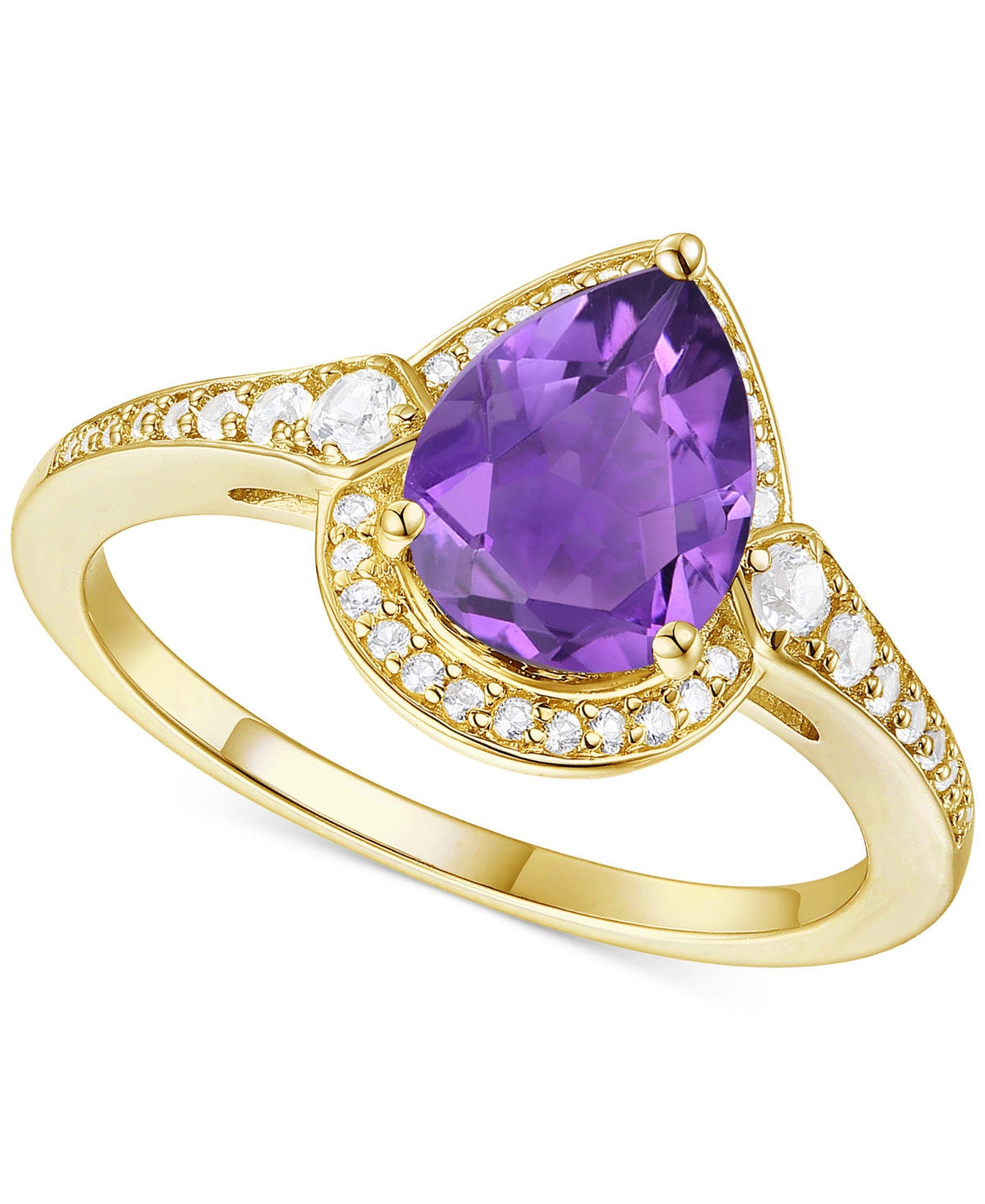 Macy's Amethyst (1-1/3 Ct. T.w.) & Lab-grown White Sapphire (1/4 Ct. T.w.) Halo Ring In 14k Gold-plated Ste