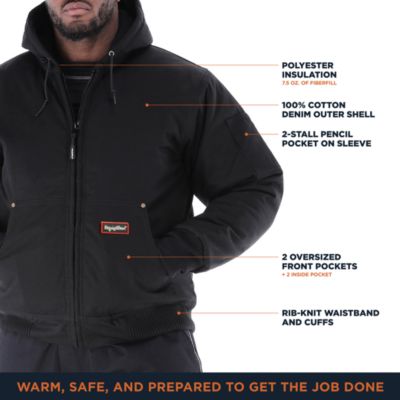 Men's ComfortGuard Service Jacket - Insulated Denim Hooded Work Jacket for Cold Weather