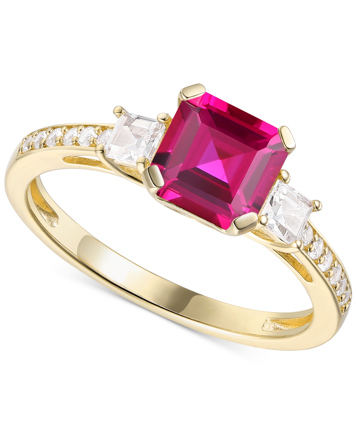 Macy's Lab-grown Morganite (1-3/8 Ct. T.w.) & Lab-grown White Sapphire (1/3 Ct. T.w.) Three Stone Ring In 1 In Ruby