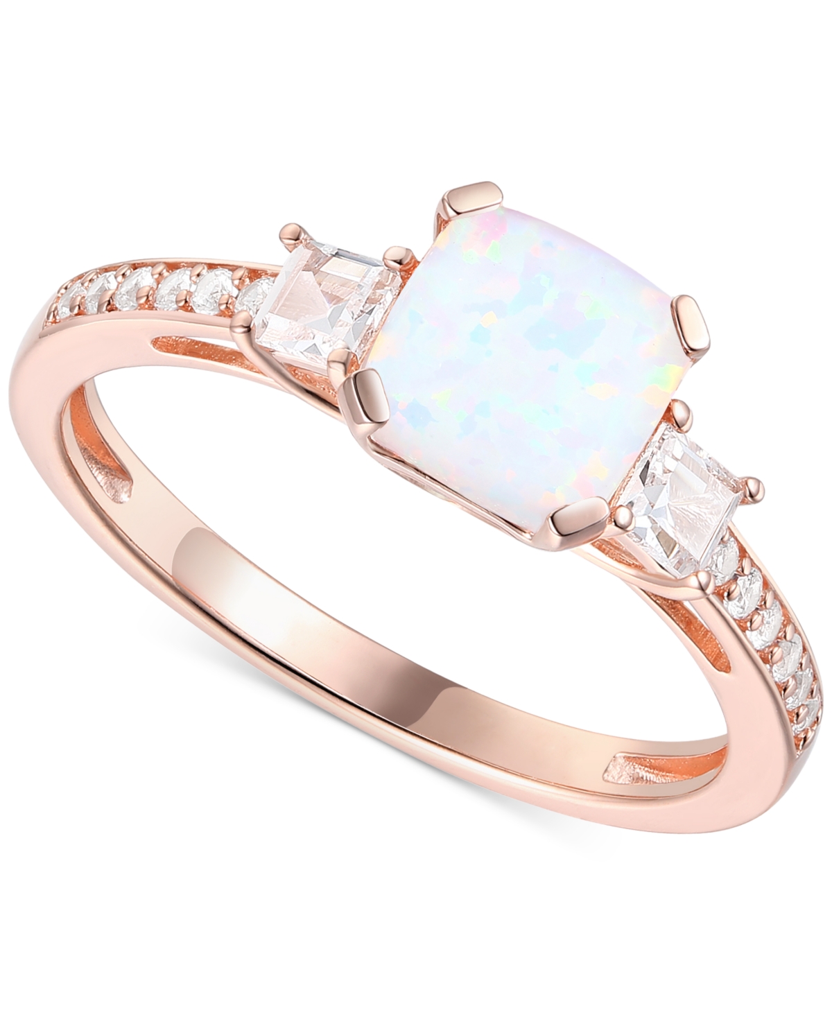 Macy's Lab-grown Morganite (1-3/8 Ct. T.w.) & Lab-grown White Sapphire (1/3 Ct. T.w.) Three Stone Ring In 1 In Opal