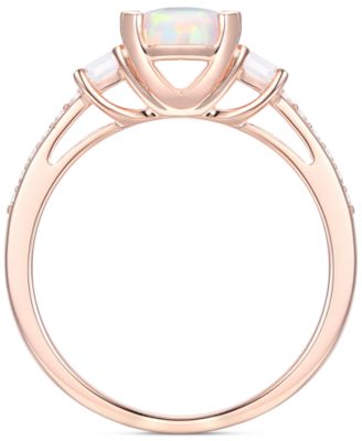 Lab-Grown Morganite (1-3/8 ct. t.w.) & Lab-Grown White Sapphire (1/3 ct. t.w.) Three Stone Ring in 14k Rose Gold-Plated Sterling Silver (Also in Additional Gemstones)