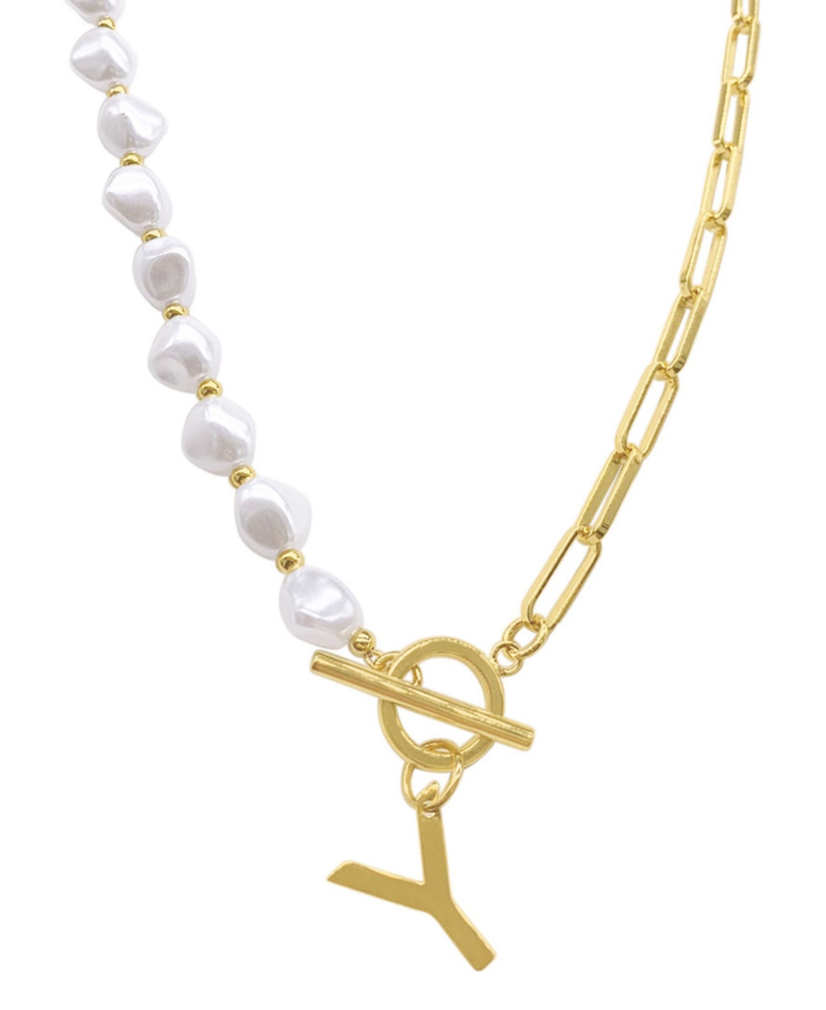 Adornia 14k Gold-plated Paperclip Chain & Mother-of-pearl Initial F 17" Pendant Necklace In Letter Y