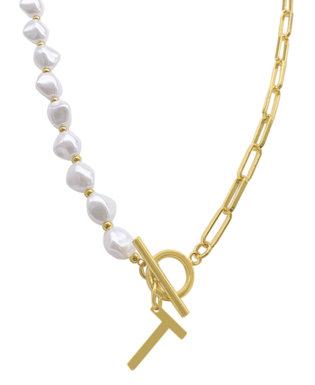 Shop Adornia 14k Gold-plated Paperclip Chain & Mother-of-pearl Initial F 17" Pendant Necklace In Letter T