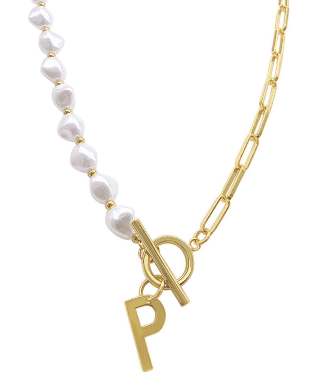 Shop Adornia 14k Gold-plated Paperclip Chain & Mother-of-pearl Initial F 17" Pendant Necklace In Letter P