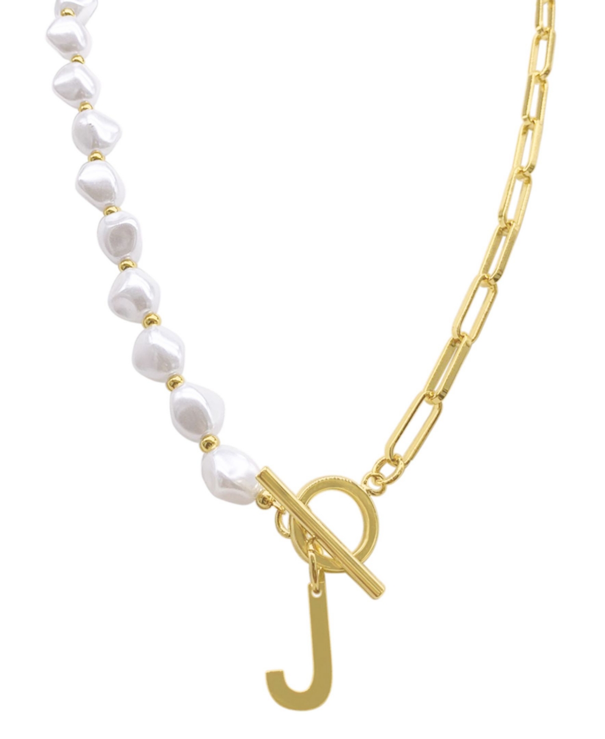 Shop Adornia 14k Gold-plated Paperclip Chain & Mother-of-pearl Initial F 17" Pendant Necklace In Letter J