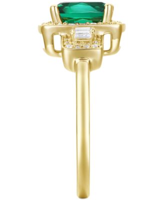 Lab-Grown Emerald (1 ct. t.w.) & Lab-Grown White Sapphire (1/2 ct. t.w.) Halo Statement Ring in 14k Gold-Plated Sterling Silver (Also in Additional Gemstones)
