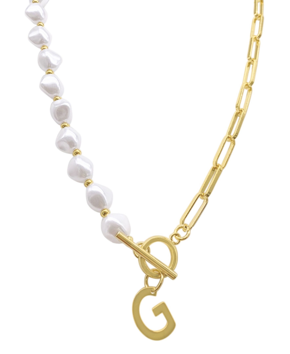 Shop Adornia 14k Gold-plated Paperclip Chain & Mother-of-pearl Initial F 17" Pendant Necklace In Letter G