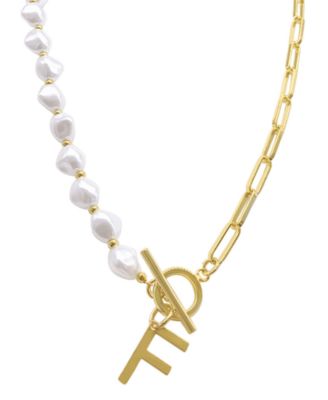 ADORNIA - 14k Gold-Plated Paperclip Chain & Mother-of-Pearl Initial F 17" Pendant Necklace