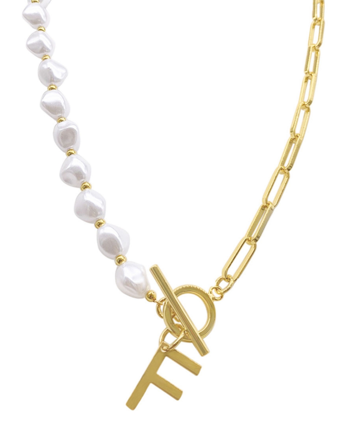 Shop Adornia 14k Gold-plated Paperclip Chain & Mother-of-pearl Initial F 17" Pendant Necklace In Letter F