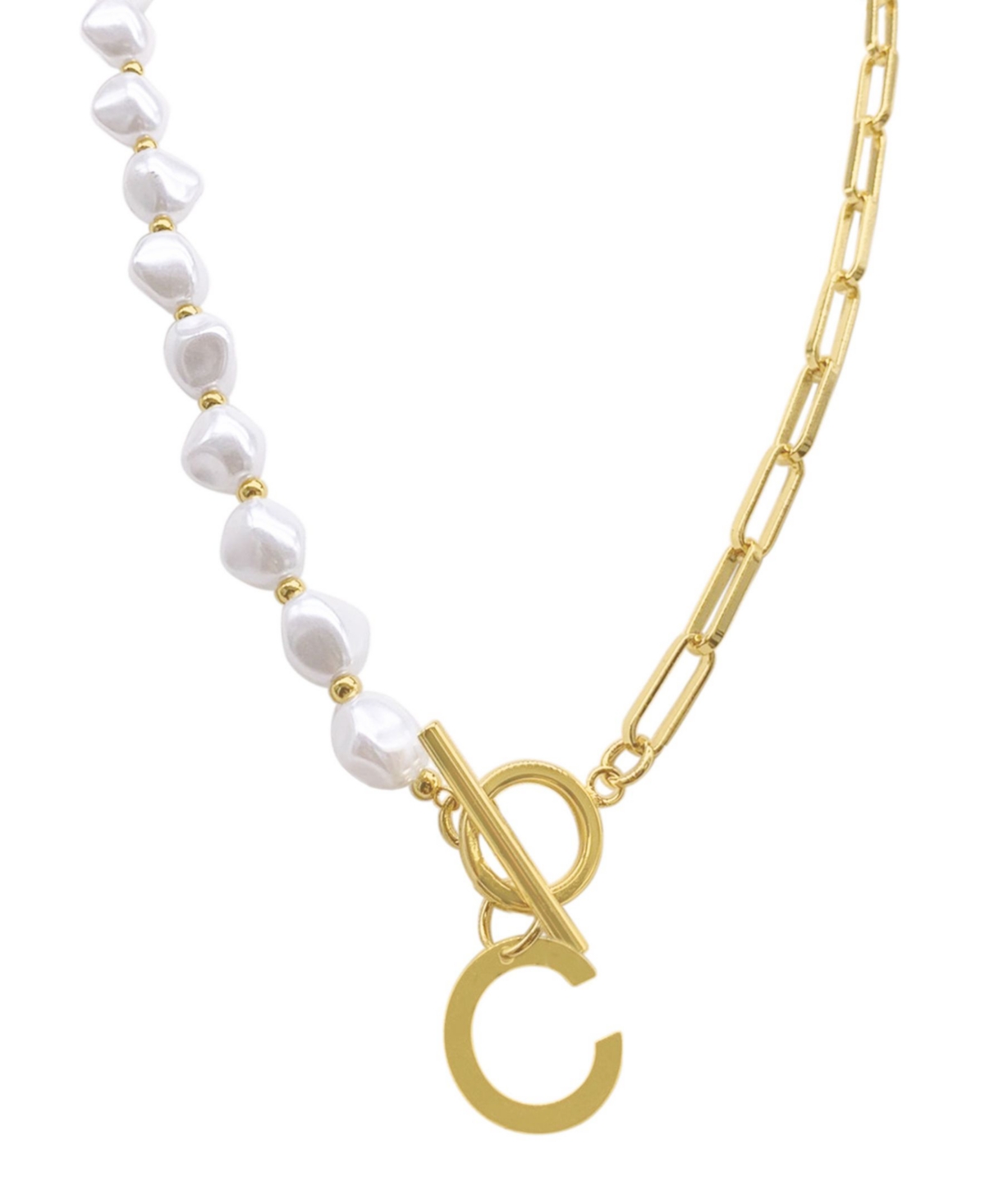 Shop Adornia 14k Gold-plated Paperclip Chain & Mother-of-pearl Initial F 17" Pendant Necklace In Letter C
