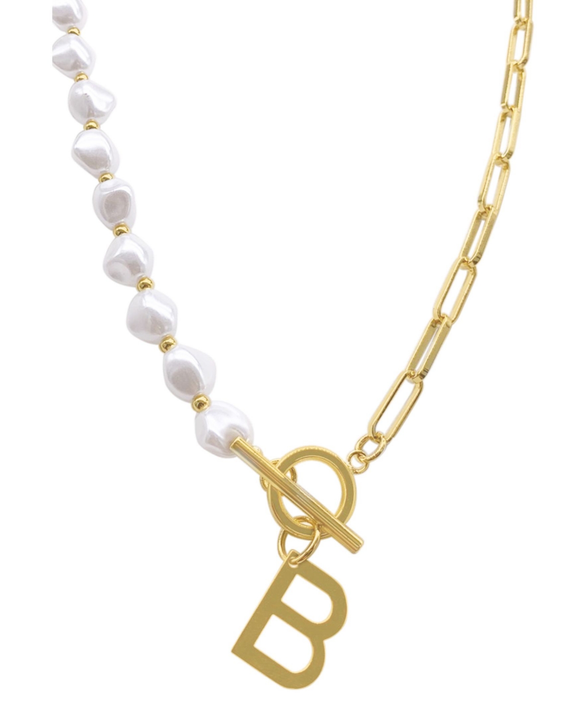 Adornia 14k Gold-plated Paperclip Chain & Mother-of-pearl Initial F 17" Pendant Necklace In Letter B