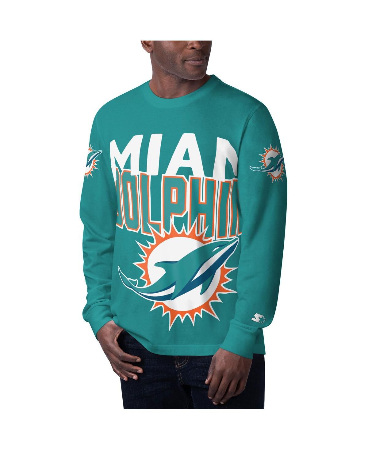 Мужская футболка с длинным рукавом Aqua Miami Dolphins Clutch Hit