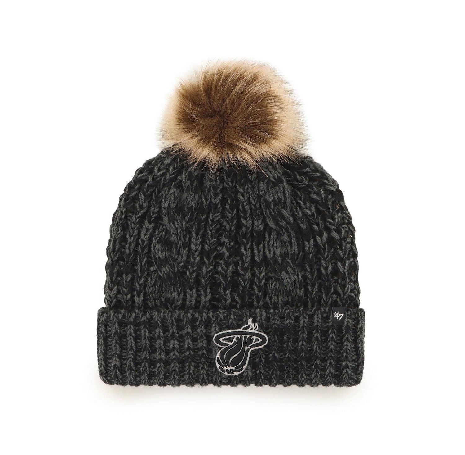 Women's Black Miami Heat Meeko Cuffed Knit Hat with Pom