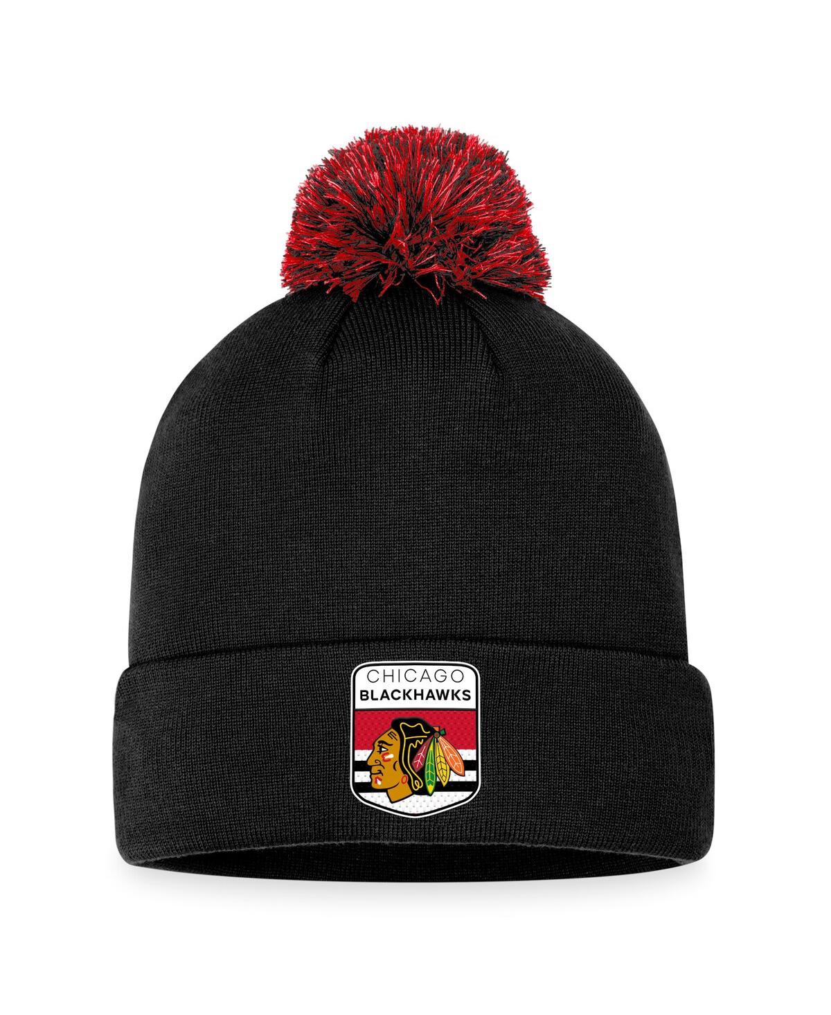 Fanatics Men's  Black Chicago Blackhawks 2023 Nhl Draft Cuffed Knit Hat With Pom
