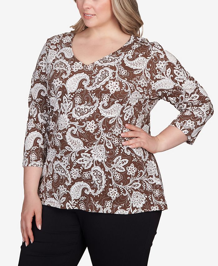 HEARTS OF PALM Plus Size Teal The Show Printed 3/4 Sleeve Top Macy's