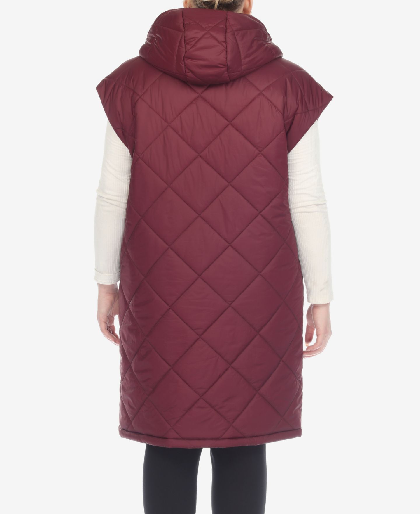 Женский жилет White Mark Plus Size Diamond Quilted Hooded Puffer Vest, цвет: Бордовый — фото 2