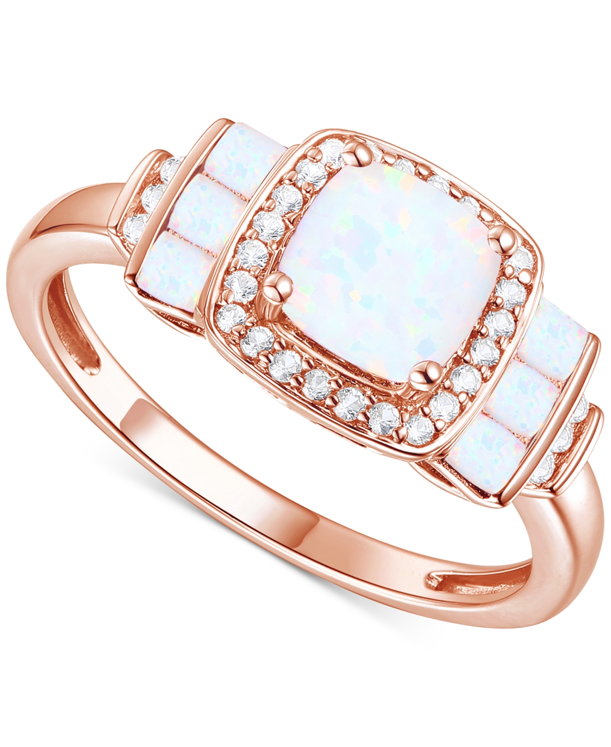 Macy's Lab-grown Opal (3/8 Ct. T.w.) & Lab-grown White Sapphire (1/6 Ct. T.w.) Statement Ring In 14k Rose G