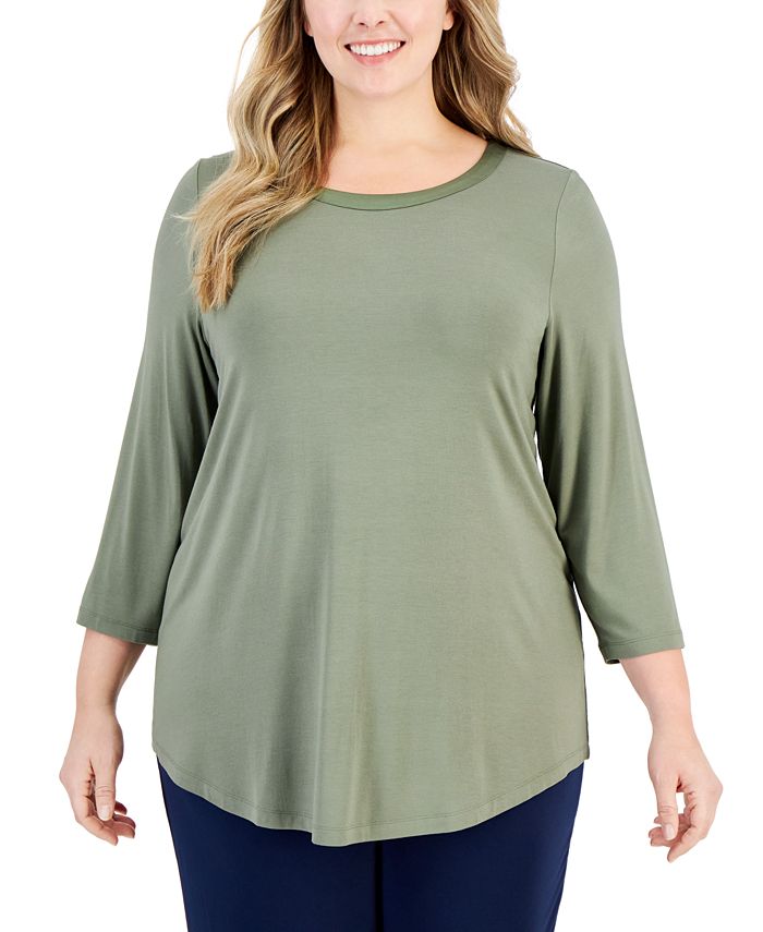 JM Collection Plus Size Satin-Trim Top, Created for Macy's - Macy's