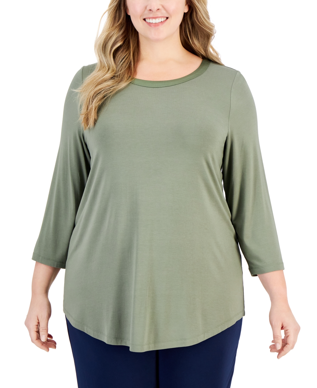 Jm Collection Plus Size Satin-trim Top, Created For Macy's In Tarnished Stem