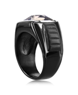 Stainless Steel Square Black CZ Ring - Gray Spinel