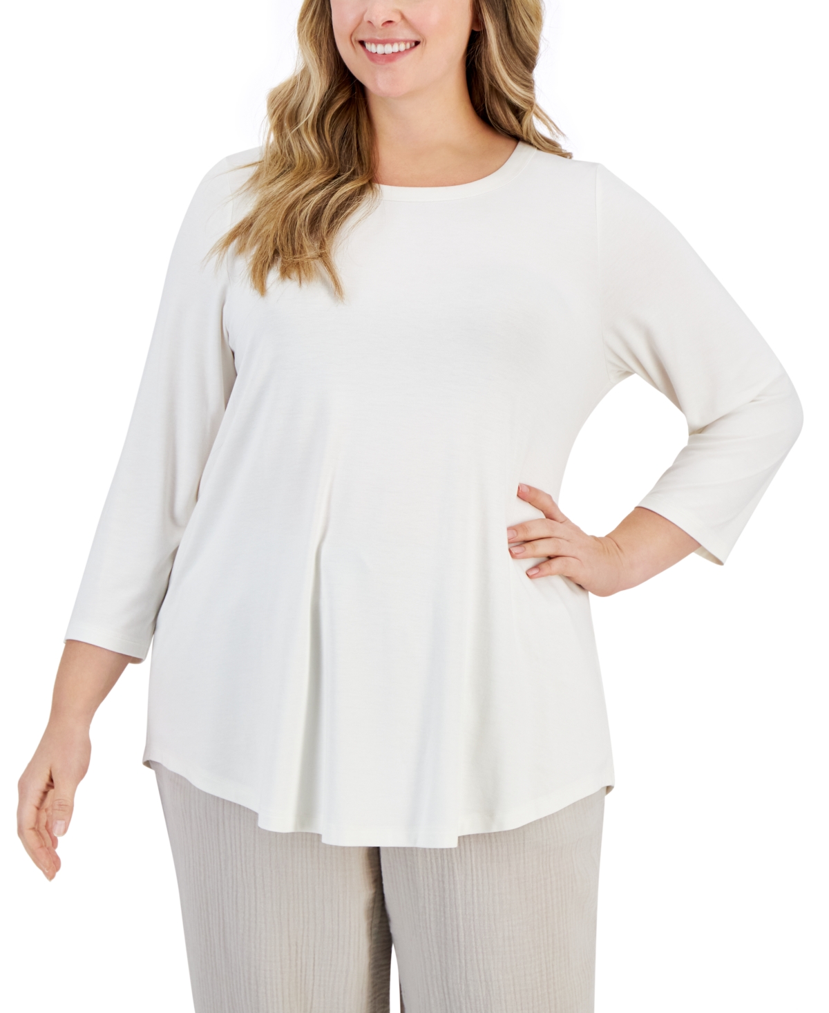 Jm Collection Plus Size Satin-trim Top, Created For Macy's In Neo Natrual