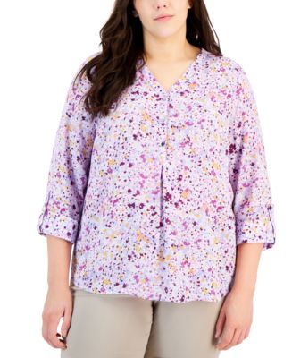 JM Collection Plus Size Sea Of Petals Utility Top, Created for Macy's ...