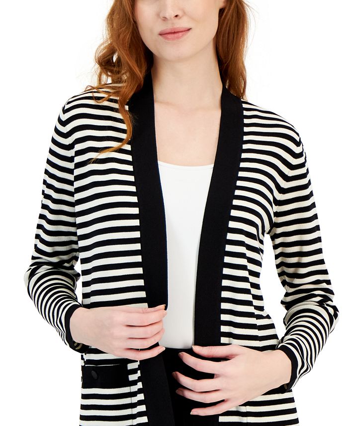 Women’s Striped Open-Front Shrug – Layering with Pockets