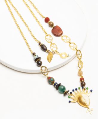 18k Gold-Plated Chezerah Two-Row Gemstone Statement 32" Necklace