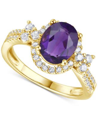 Macy's - Amethyst (1-1/2 ct. t.w.) & Lab-Grown White Sapphire (1/2 ct. t.w.) Halo Statement Ring in 14k Gold-Plated Sterling Silver