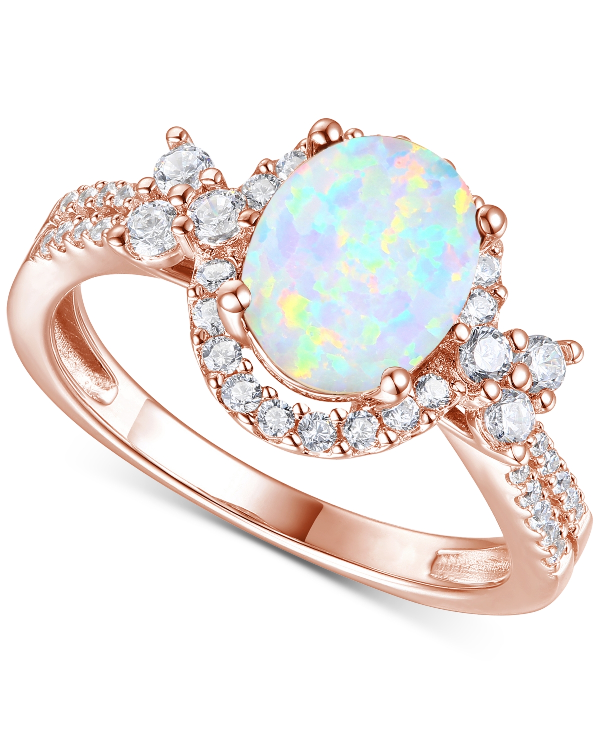 Macy's Amethyst (1-1/2 Ct. T.w.) & Lab-grown White Sapphire (1/2 Ct. T.w.) Halo Statement Ring In 14k Gold- In Opal