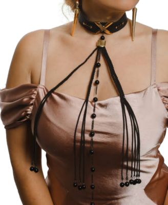 18k Gold-Plated Gemstone Faux Leather Statement Necklace, 14-1/2" + 4" extender