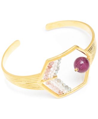 18k Gold-Plated Mixed Gemstone Cuff Bracelet
